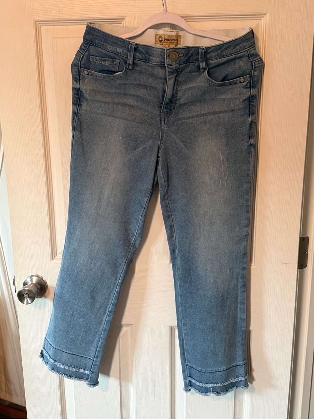 Democracy Light Blue Cropped Frayed Hem Jeans